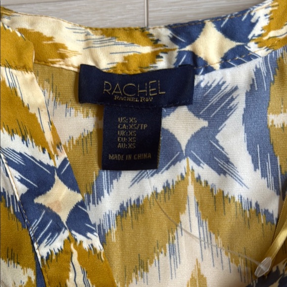 3/$10 RACHEL Rachel Roy Yellow Blue Geometric Blouse with Mandarin Collar - Picture 3 of 8